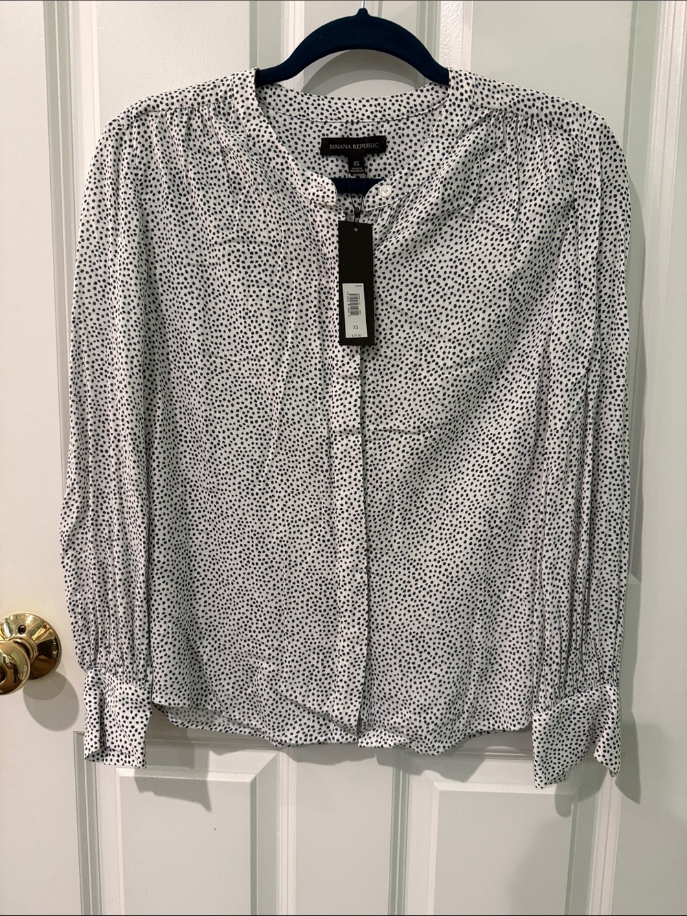 Banana Republic White Long-Sleeved Blouse with Black Dot Print